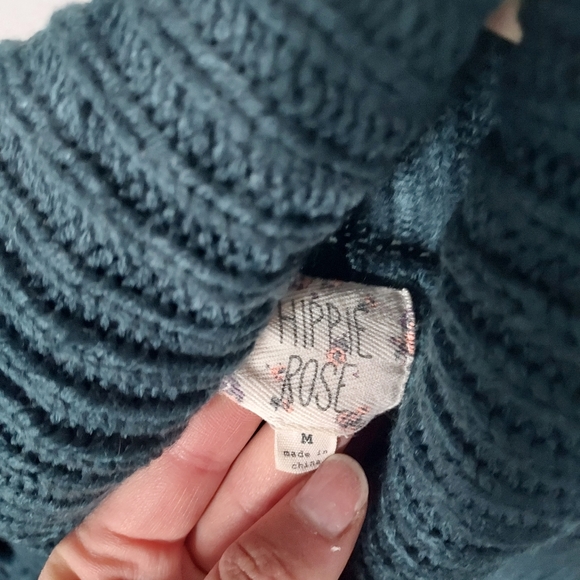 Teal/green Hippie Rose Cowl Neck Sweater - Picture 3 of 4